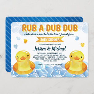 Invitation Baby shower Jumeaux neutres en caoutchouc