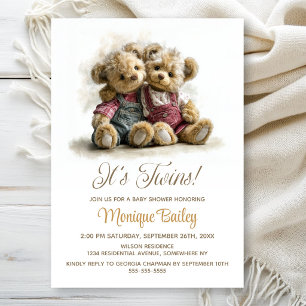 Invitation Baby Shower Jumeaux Ours en Peluche