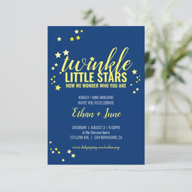Invitation baby shower jumeaux petite étoile ou SIP & SEE (Debout devant)