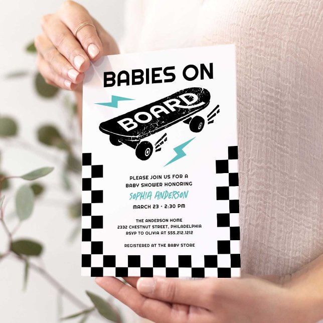 Invitation Baby shower jumeaux skateboard Baby on Board (Créateur téléchargé)