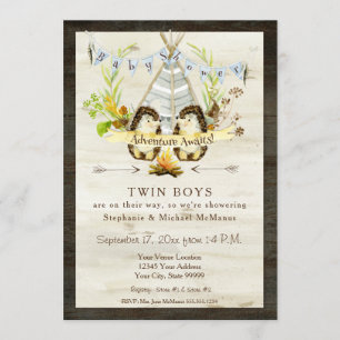 Invitation Baby shower jumelé Teepehhog, animal du bois