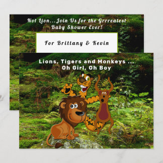 Invitation Baby shower Jungle Couple, Ours Lion Tiger Singe