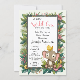 Invitation Baby shower Jungle Floral Frame Elephant