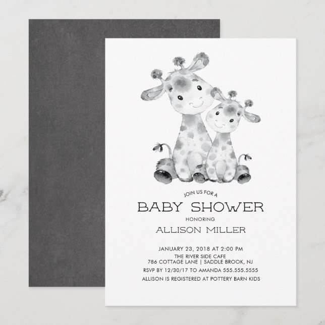 Invitation Baby shower Jungle Giraffe (Devant / Derrière)
