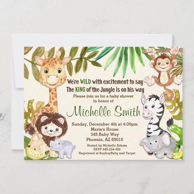 Invitation Baby shower Jungle, Invitation Safari (Devant)