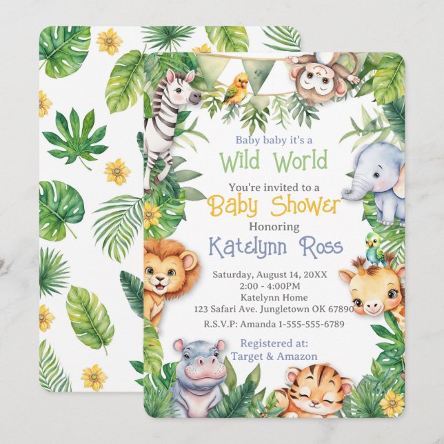 Invitation Baby shower Jungle Safari (Devant / Derrière)