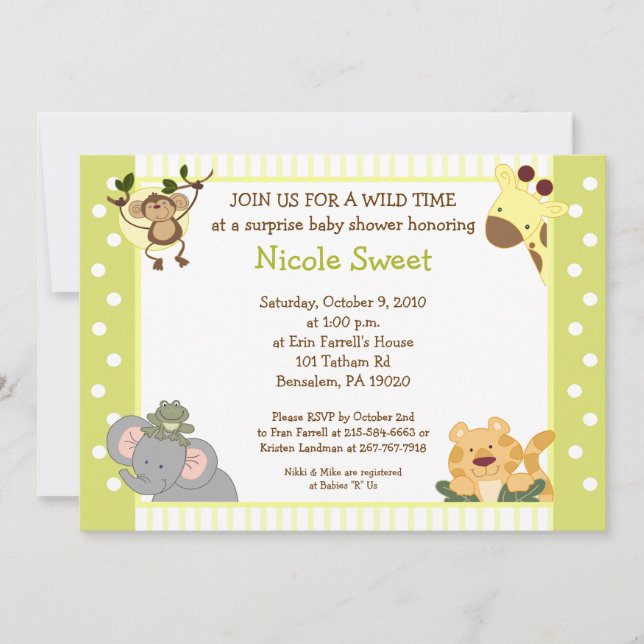 Invitation Baby shower Jungle Safari 5x7 (Devant)