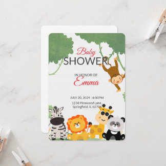 Invitation Baby shower Jungle Safari Animaux