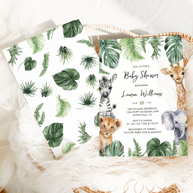 Invitation Baby shower Jungle Tropical Safari Animaux (Créateur téléchargé)