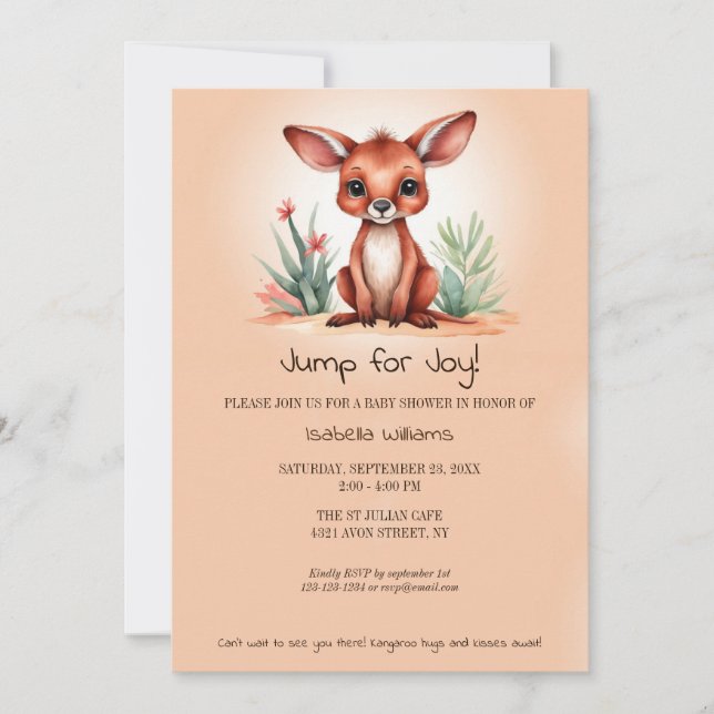 Invitation Baby shower Kangaroo Rouge Mignonne Aller À Joie (Devant)
