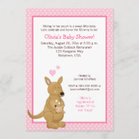 Invitation Baby shower Kangourou avec points roses