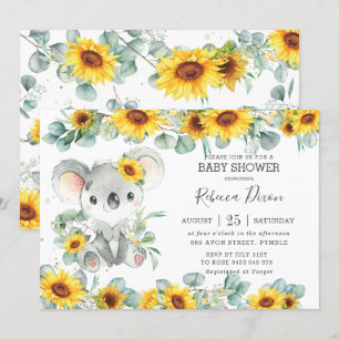Invitation Baby shower Koala de tournesol Eucalyptus vert
