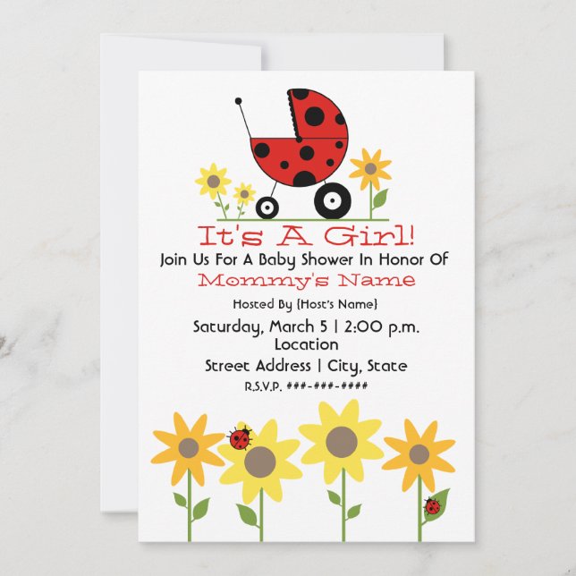 Invitation Baby shower - Ladybugs et Fleurs sauvag (Devant)