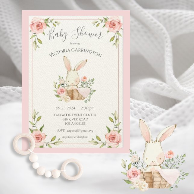 Invitation Baby shower lapin à lapin rose (Créateur téléchargé)