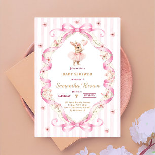 Invitation  Baby-Shower Lapin à l'Emballage Rose à Carreaux 