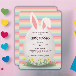Invitation Baby shower lapin aux oeufs de Pâques Pastel