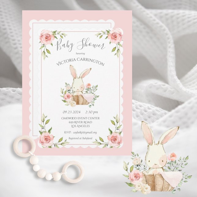 Invitation Baby shower lapin blanc rose (Créateur téléchargé)