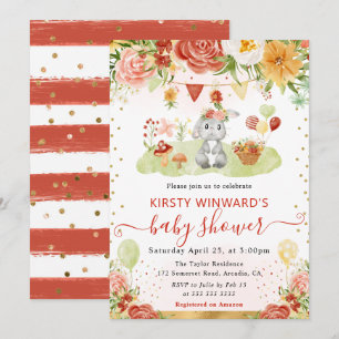 Invitation Baby Shower Lapin de la Forêt à l'Aquarelle