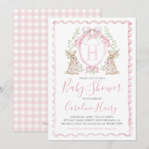 Invitation Baby shower lapin fille Preppy En vichy rose
