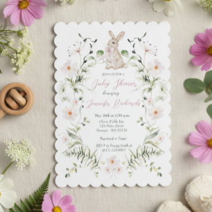 Invitation Baby Shower Lapin Floral Bébé