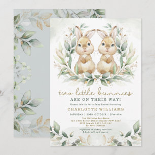Invitation Baby shower lapin jumeau verdoyant lapin de Pâques