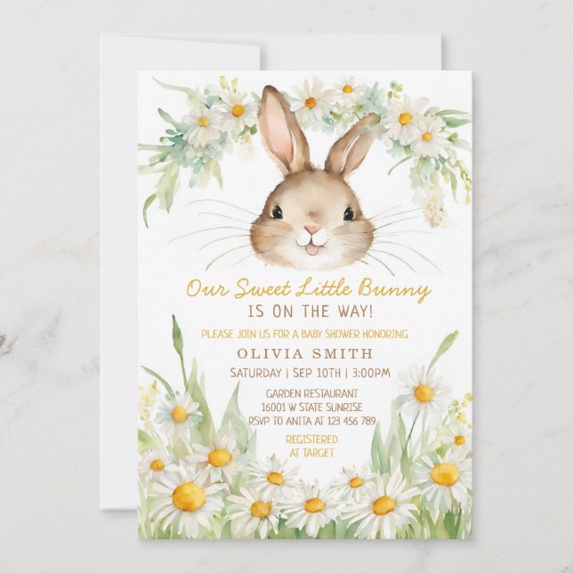 Invitation Baby shower lapin lapin Fleur Faiseuse Faiseuse Fa (Devant)