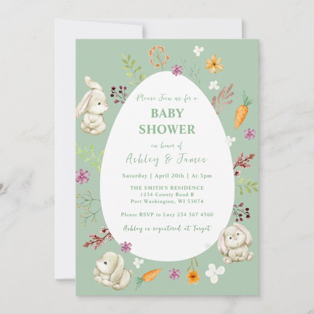 Invitation Baby shower lapin lapin vert de Pâques (Devant)