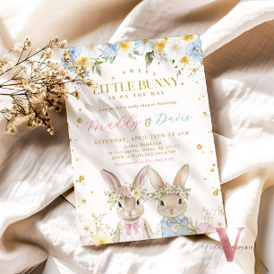 Invitation Baby shower lapin Rose Bleu Or Sexe Révélation