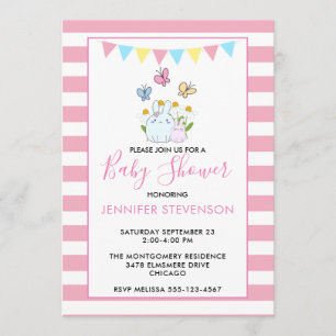 Invitation Baby Shower Lapins, Papillons et Pâquerettes