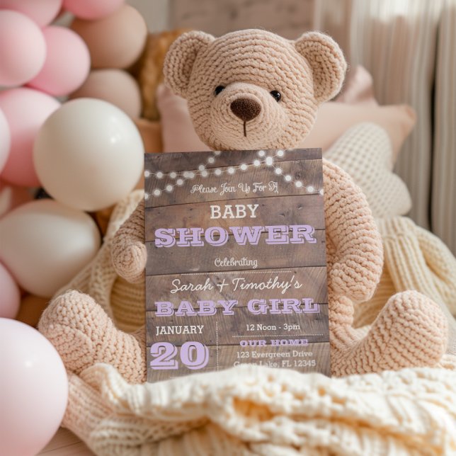 Invitation Baby shower Lavande en bois de Barnwood (Créateur téléchargé)