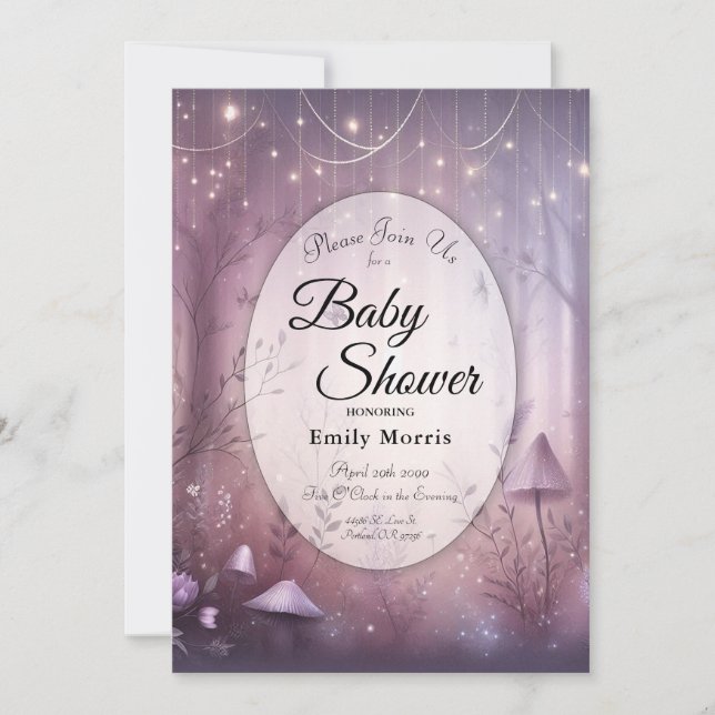 Invitation Baby shower Lavande magique Fairy Lights (Devant)