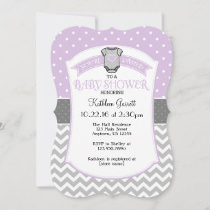 Invitation Baby shower Lavender Grey Polka Dot Che