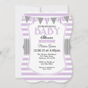 Invitation Baby shower Lavender Grey Stripes