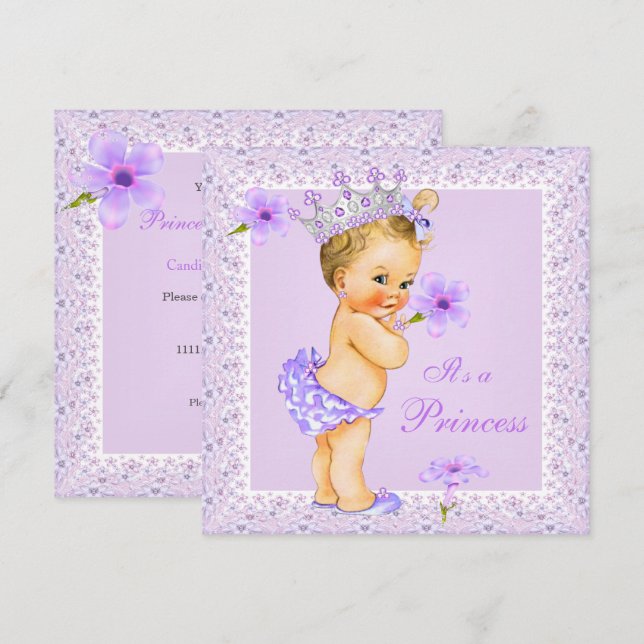 Invitation Baby shower Lavender Princess Baby shower Blonde (Devant / Derrière)