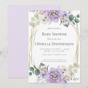 Invitation Baby shower   Lavender Watercolor Flowers