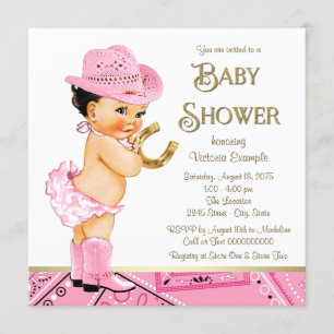 Invitation Baby Shower Licorne Rose en Or Cowgirl