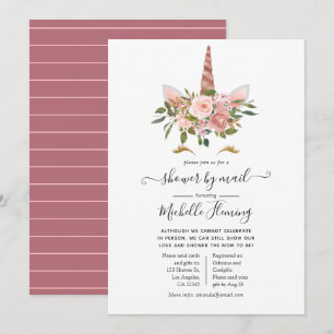 Invitation Baby Shower Licorne Rose et Or par la Poste
