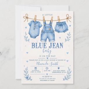 Invitation Baby Shower Ligne de vêtements en denim Blue Jean