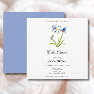 Invitation Baby Shower Lily avec Mère et Bébé Oiseau Bleu 