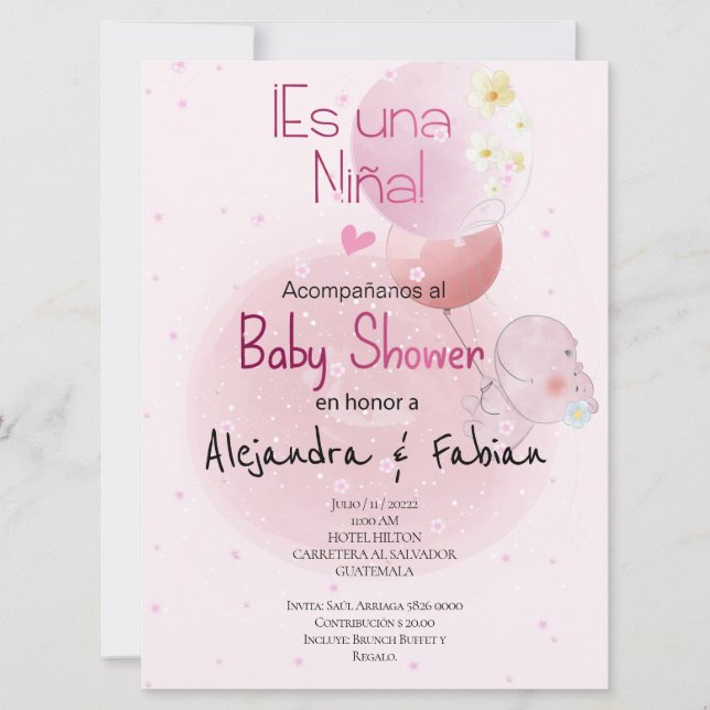 INVITATION BABY SHOWER LINDO HIPO. PARA BEBÉ NIÑA (Devant)