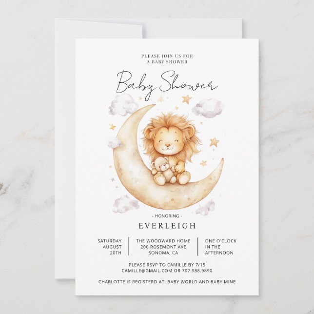 Invitation Baby shower Lion mignon (Devant)