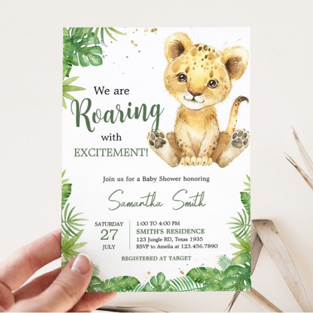 Invitation Baby shower Lion rugissant (Roaring with Excitement Lion Baby Shower Invitation)