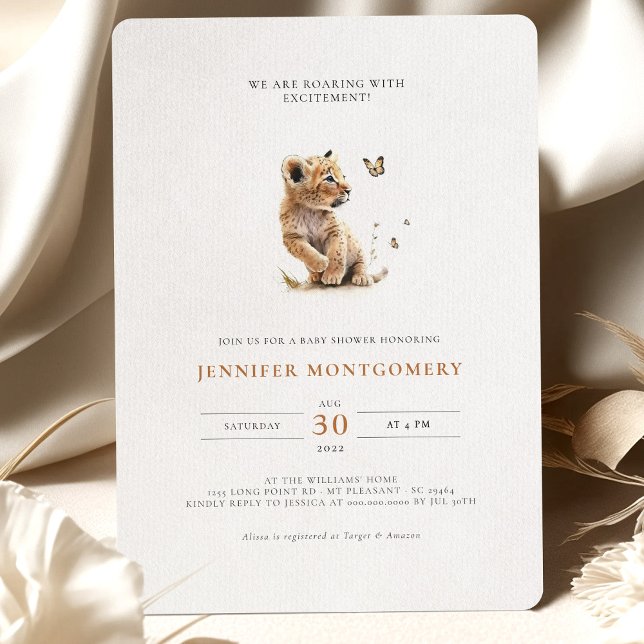 Invitation Baby shower Lion rugissant avec excitation (Créateur téléchargé)