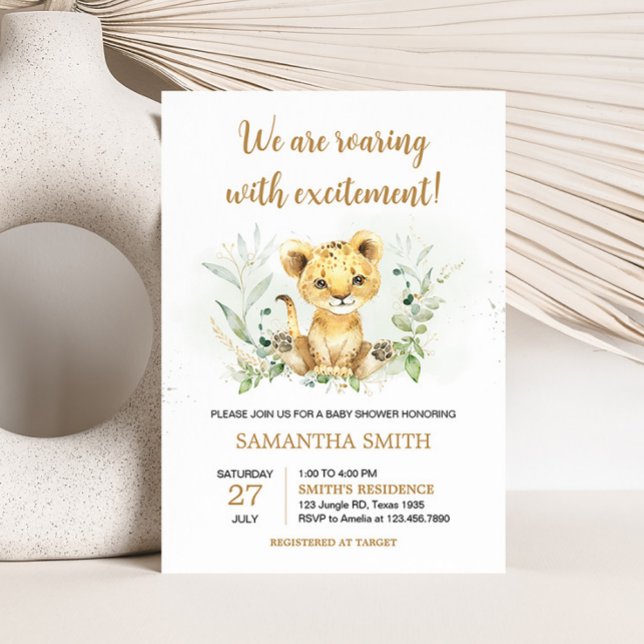 Invitation Baby shower Lion verdoyant (Gender Neutral Lion Jungle Baby Shower Invitation)
