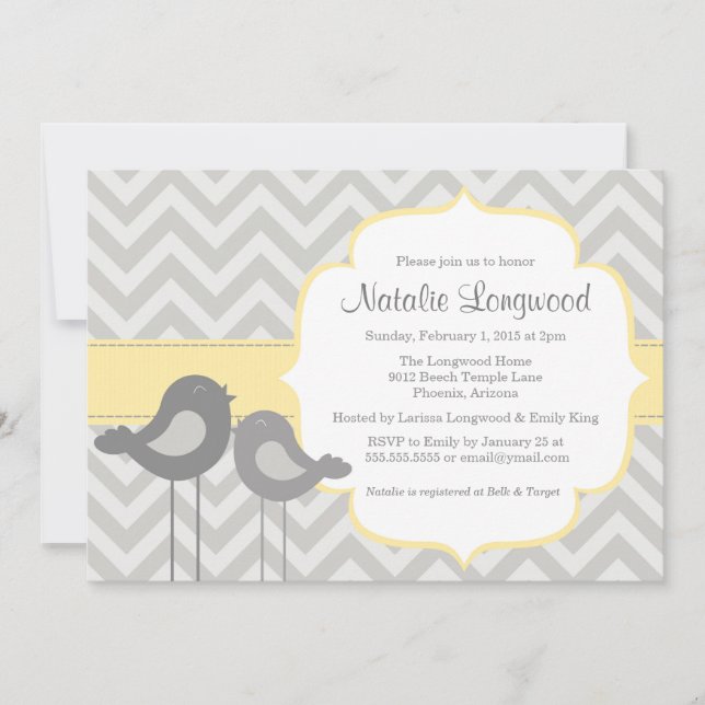 Invitation Baby shower Little Bird Chevron (Devant)