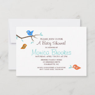 Invitation baby shower Little Birdie Boy White