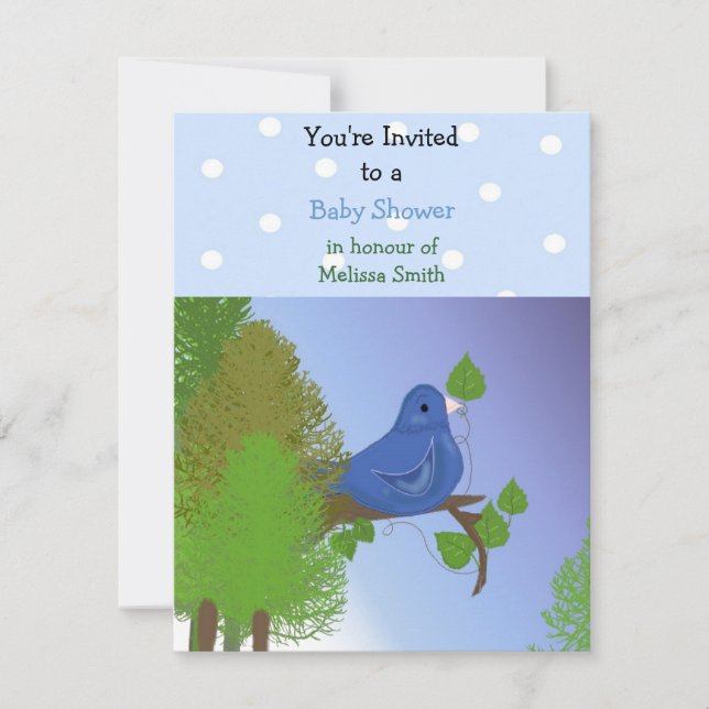 Invitation Baby shower Little Blue Bird (Devant)
