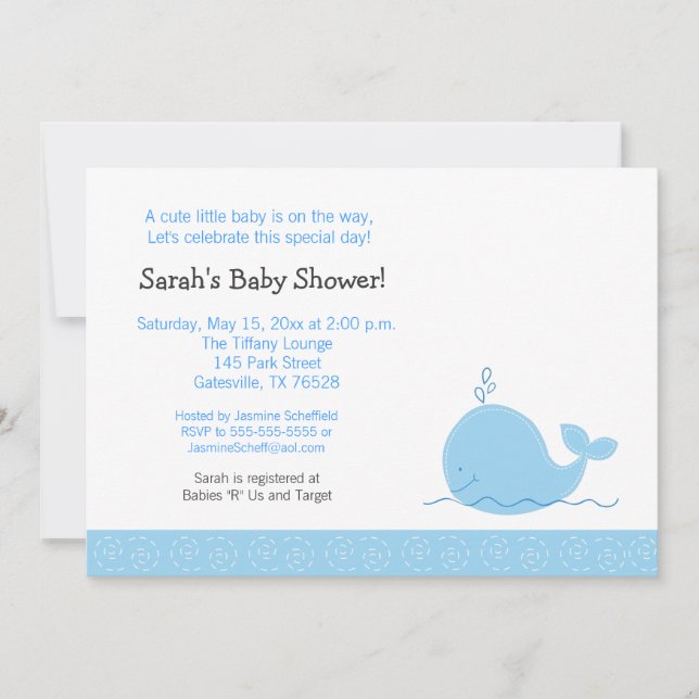 Invitation Baby shower Little Blue Whale (Devant)