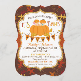 Invitation Baby shower Little Citrouille Twins Fall Leaves
