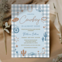 Baby Shower Little Cowboy Gingham Bleu Far West
